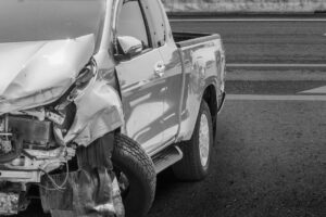 Pickup,Truck,Car,Crash,Damaged,From,Accident,On,Highway,Road